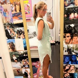 AMANDA UPRICHARD BLUE/GREEN MIDI DRESS WITH SLIT